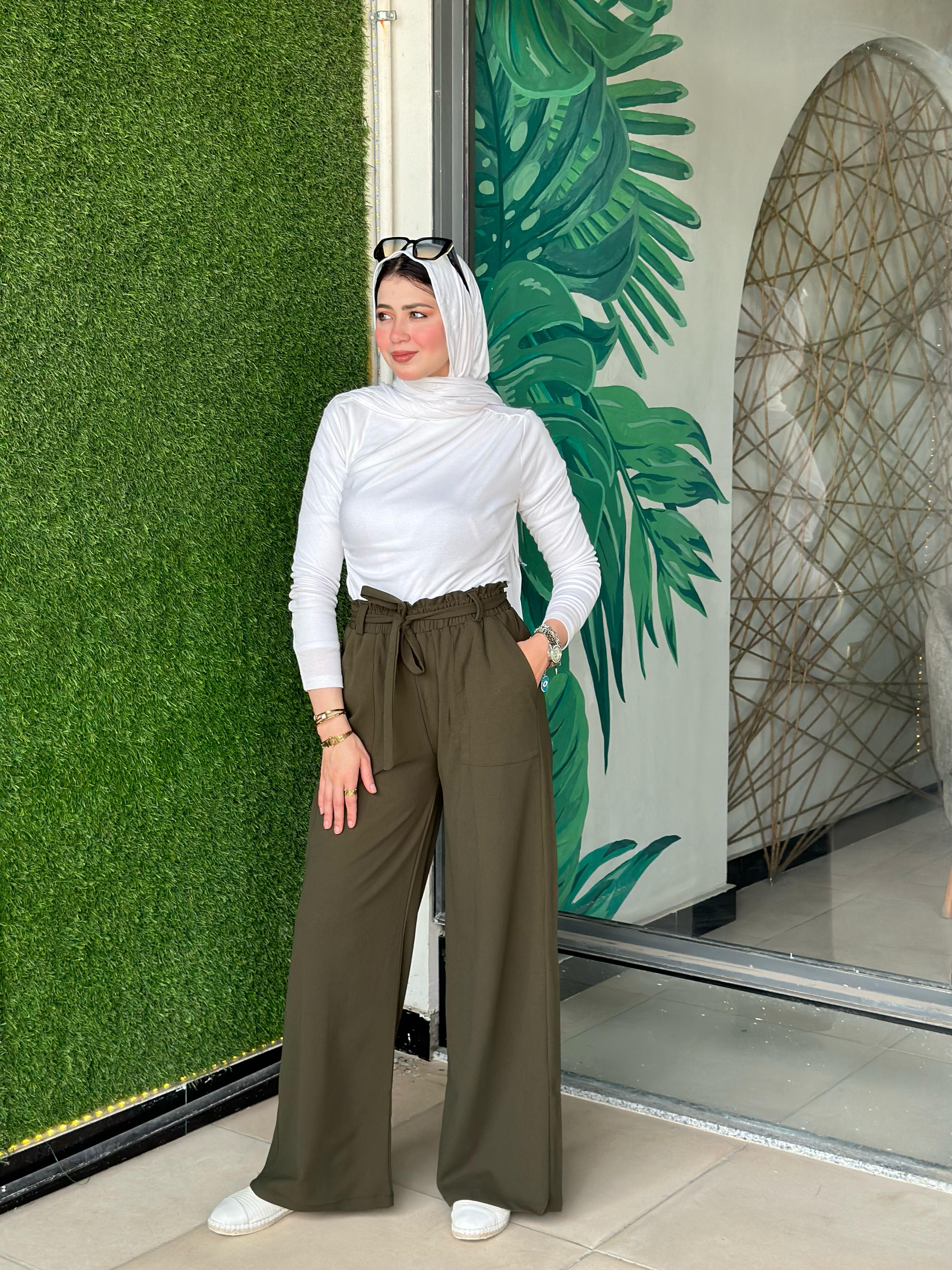 بنطلون وايدليج (زيتي)