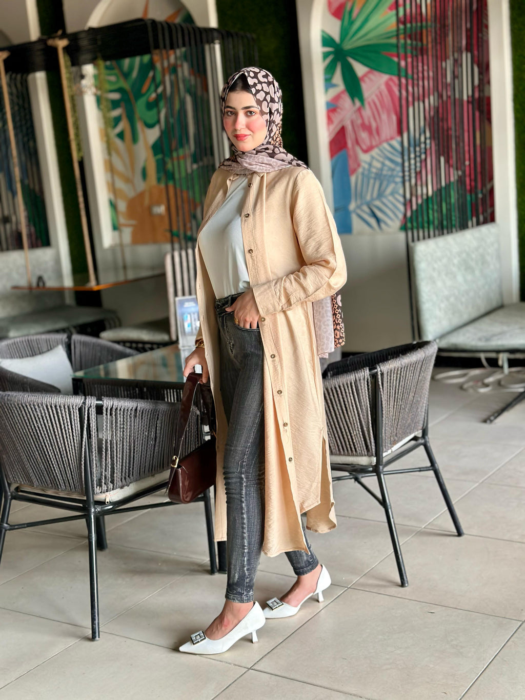 شميز طويل كتان (بيج)